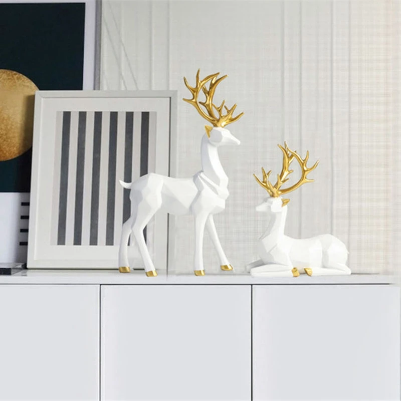 

European Style Resin Deer Figurine Statue Home Living Room Decor Crafts Sculpture Creative Gifts Desktop Ornament