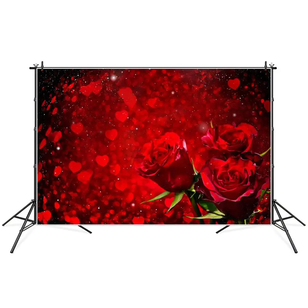 

Photography Backdrops Valentine's Day Red Rose Love Heart Glitters Bokeh Banner Custom Baby Party Decoration Studio Backgrounds