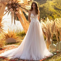 charming polka dot boho wedding dresses spsghetti straps a line lace bodice garden bridal gown bohemian outdoor bride dress