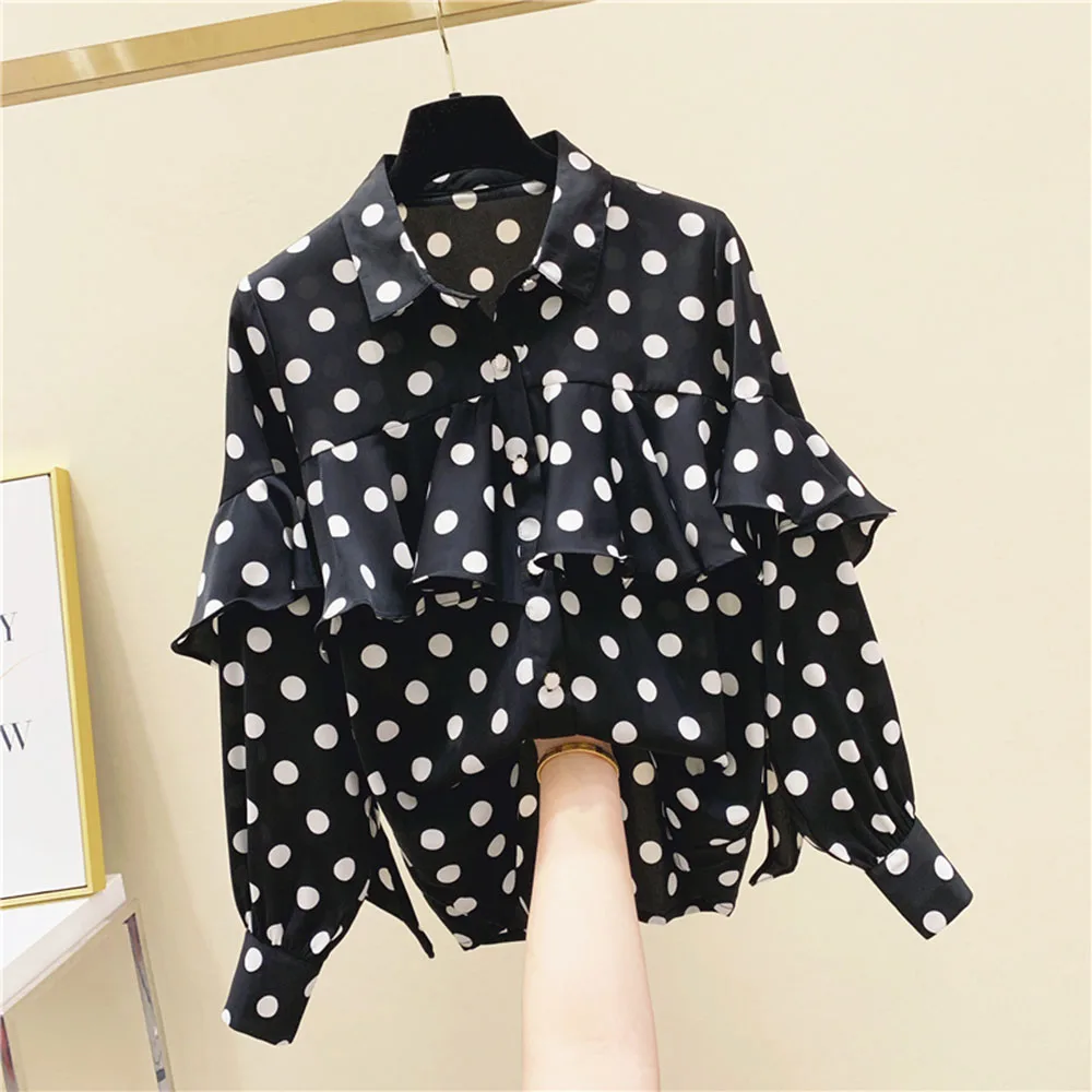 

Polka Dots Standard Women's Blouse 2022 Spring Summer Shirt Vintage Elegant Simple Base Office Lady Casual Long Sleeve Chic Tops