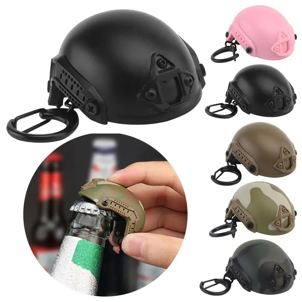 Mini Portable Bottle Opener Keychain Tactical Fast Helmet Model Keychain Key Ring Backpack Charm Military Fan Accessories Gift