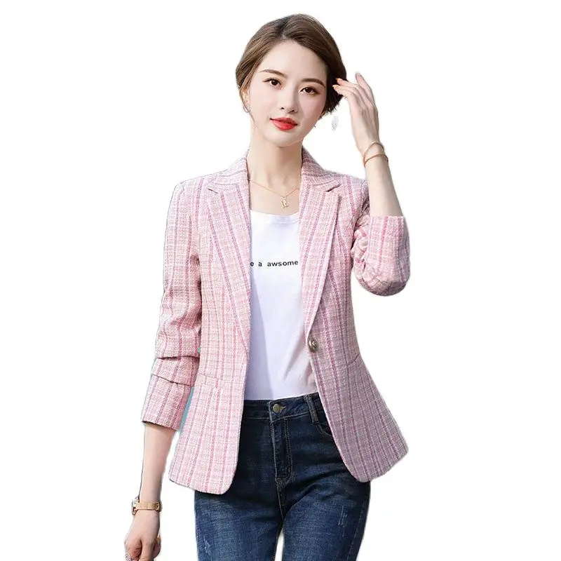 

2023 New Fashion Online Celebrity Slim Ladies Korean Suit Plaid Jacket Women Spring And Autumn Joker Casual Temperament Jacket