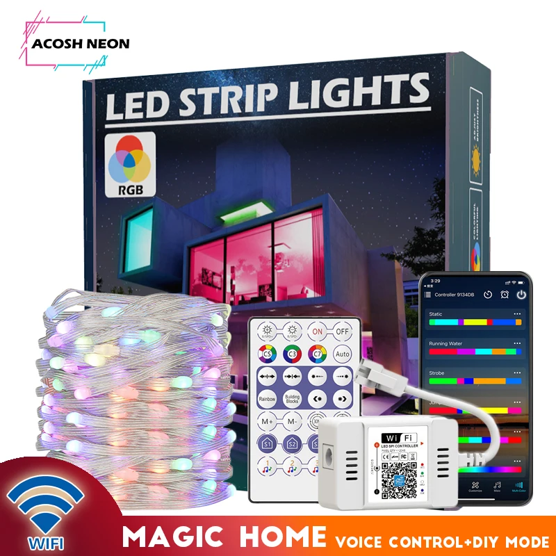 Magic Home APP 20M 200LED RGBIC Pvc Copper Wire Lights Work With Alexa Google Assistant WS2812B Dreamcolor Led Strip for Home