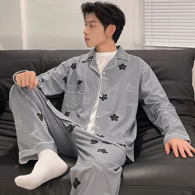 QUHENG 2022 Autumn Cotton Men's Pajama Fashion Sets Winter Casual Long Sleeve Sleepwear Soft Comfortable Men Pajamas for Suit