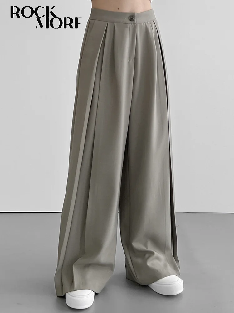 

Rockmore Solid Casual Baggy Trousers Unisex Harajuku High Waist Loose Suit Pants Basic Wide Leg Sweatpant Straight Bottom Korean