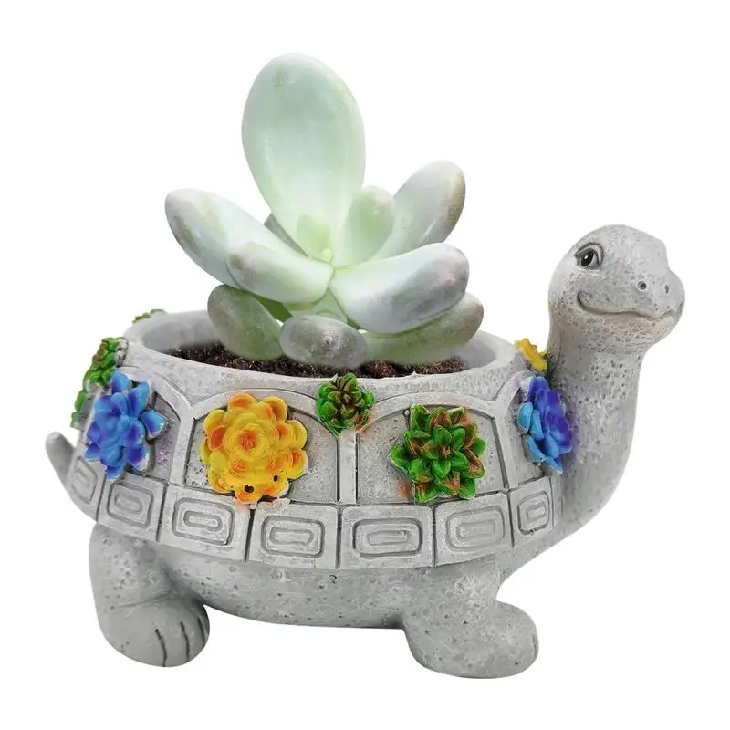 

Succulent Turtle Pot Animal Shaped Flower Pot Small Resin Craft Turtle Vase Home Decoration With Drainage Flower Design Table