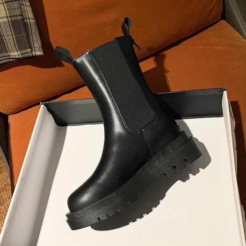 Women's Thick Sole Ankle Boots Women's Shoes Winter Designer Chelsea Boots Plus Fleece Thickening Women's Fashion Combat Boots