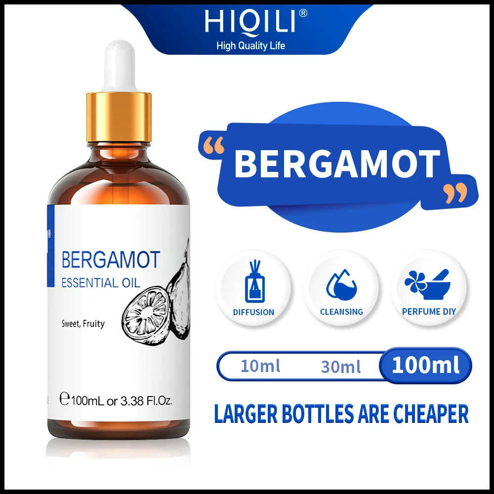 HIQILI 100ML Bergamot Essential Oils,100% Pure Nature for Aromatherapy | Used for Diffuser,Humidifier,Massage | Deep Relaxation