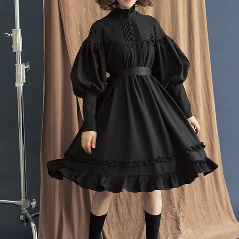 

2022 New Arrival Gothic Lolita Dress For Women Girl Loose Puff Sleeve Japanese Soft Sister Dresses Cotton Princess Dress Costume