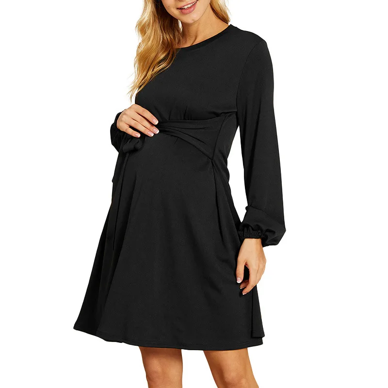 New Spring & Autumn Pregnancy Clothes Maternity Dress Plus Size Dress Fashion Casual Cotton Long Sleeve Solid Pregnancy Dress