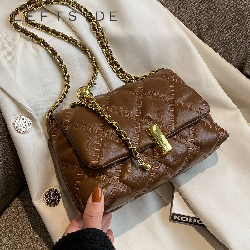 

Fashion Small PU Leather Crossbody Bags for Women 2022 Luxury Brand Handbag Ladies Chain Thread Design Hand Bag
