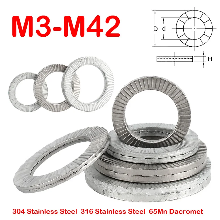 M3 M4 M5 M6 M8 M10 M12 M14 M16 M18 ~ M42 самоблокирующиеся шайбы свободная рифленая прокладка 304/316