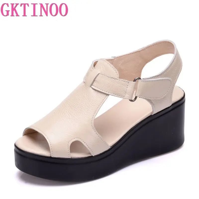 

GKTINOO Sandals Women Wedges Sandals Pumps Ankle Buckle Open Toe Fish Mouth Med Summer Women Shoes Fashion 2022 Wedges Shoes