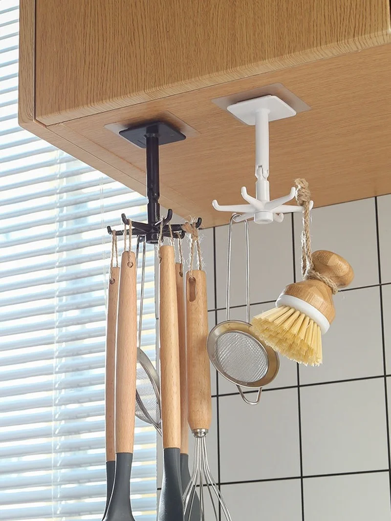 

Rotating Hook Kitchen Tool Storage Traceless Hook Punch-free Wall Hanging 360-degree Rotating 6-claw Rack