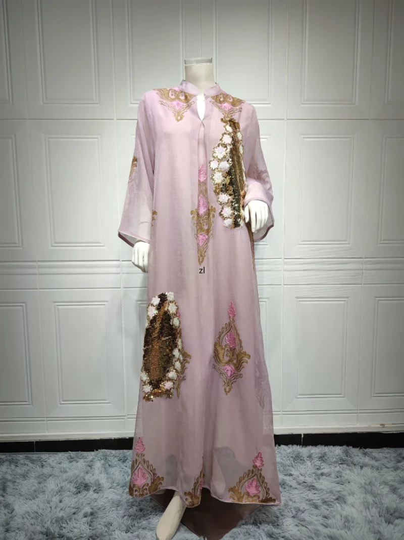 Maxi Morocco Dress Muslim Women Abaya India Stand Collar Abayas Enbroidery Sequins Party Dresses Kaftan Longue Vestidos Largos