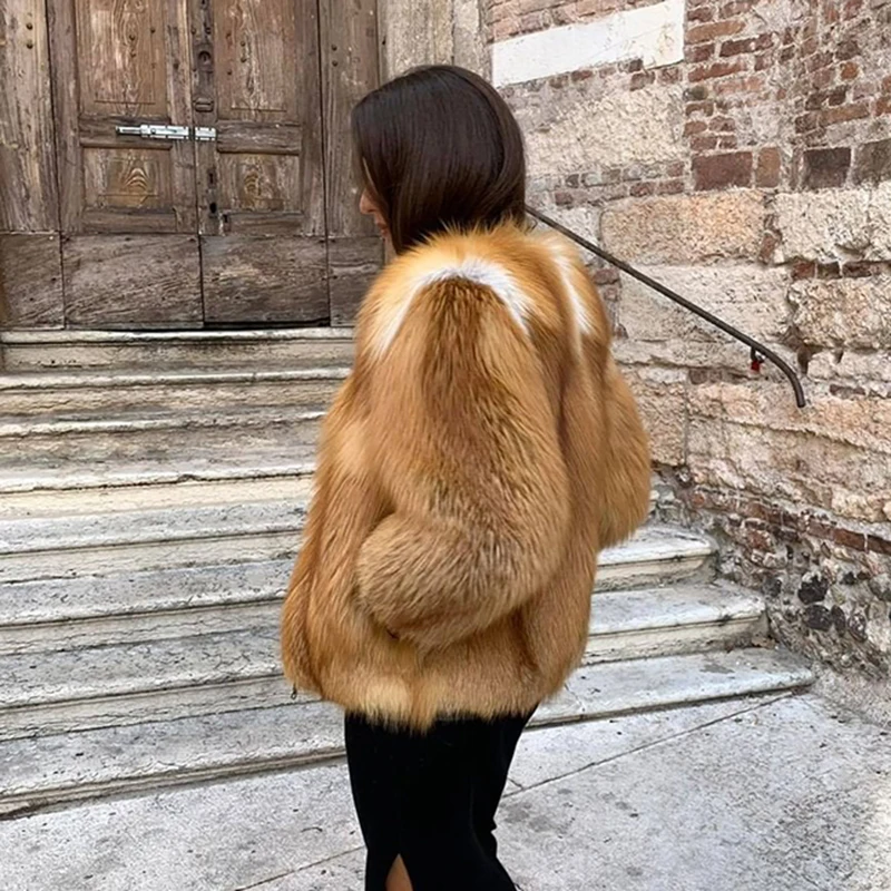Genuine Red Fox Fur Coats Women Winter New High Street Design Outertwear Lady Natural Whole Skin Real Fox Fur Jacket Female