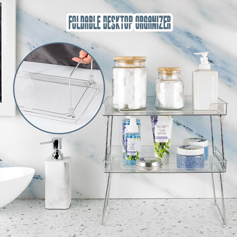 

Прозрачная стойка для хранения, многофункциональные штабелируемые полки для шкафов, стойка для косметики, Складная Настольная Самостоятел...