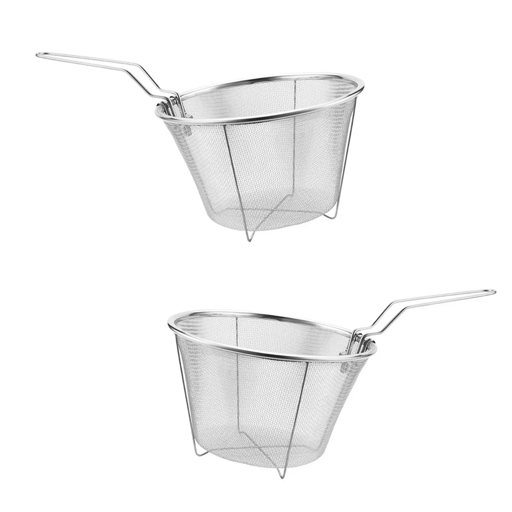 

2 Pcs Stainless Steel Frying Basket Colander Collapsible Reusable Baskets Filter Screen Drain Tools Dad French Fries
