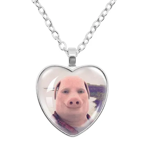 Джон Свинина вызывает отвес на звонок, телефон, юмор, забавный любитель свиньи, графический стеклянный кабошон, кулон в форме сердца, ожерелье, ювелирное изделие, подарок