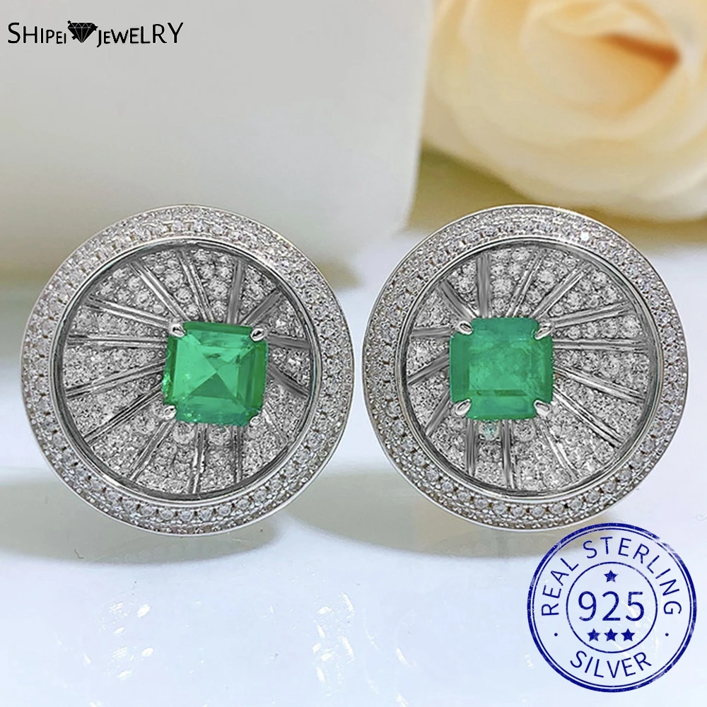 

Shipei Bohemia 100% 925 Sterling Silver Emerald Created Moissanite Gemstone Ear Studs Earrings For Women Fine Jewelry Wholesale