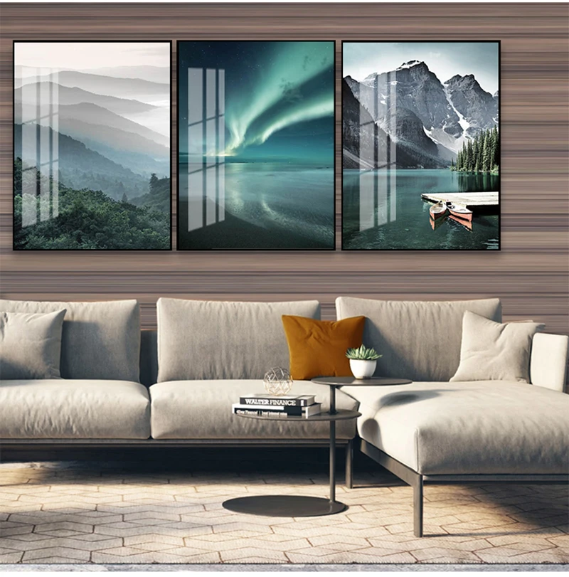 

Scandinavian Travel Landscape Canvas Painting Mountain Boat Grass Nordic Poster Print Wall Art Picture Modern Living Room