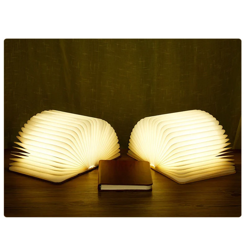Деревянная книжная лампа Портативная USB-перезаряжаемая светодиодная магнитная лампа с 5-ю цветами, регулируемой яркостью и складная ночная светильник для дома.
