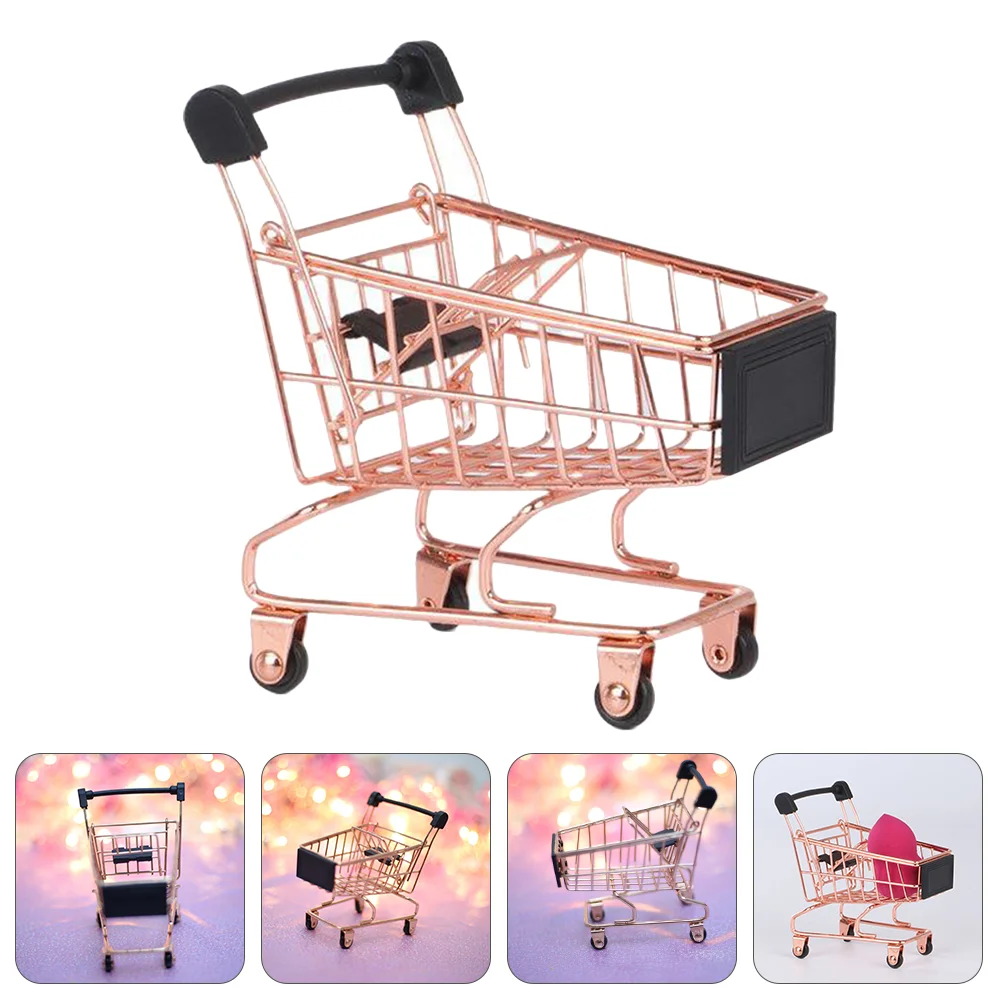 

Shopping Cart Makeup Sponge Rack Metal Miniature Grocery Cart Tiny Supermarket Handcart Shopping Utility Cart Kids Storage