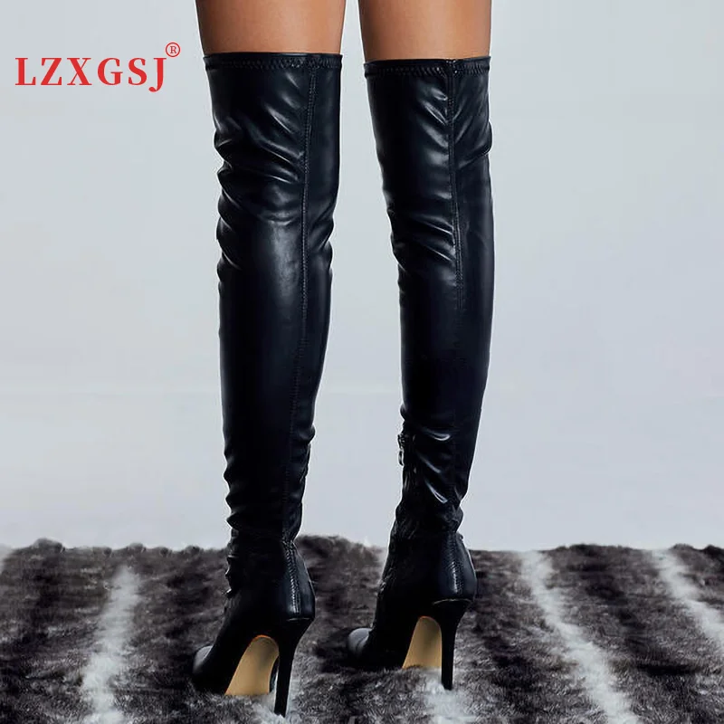 

2023 High Heels Women Thigh High Boots Shoes Sexy Stiletto Over Knee Boots Female Fashion Pointed Toe Black Stretch Boots