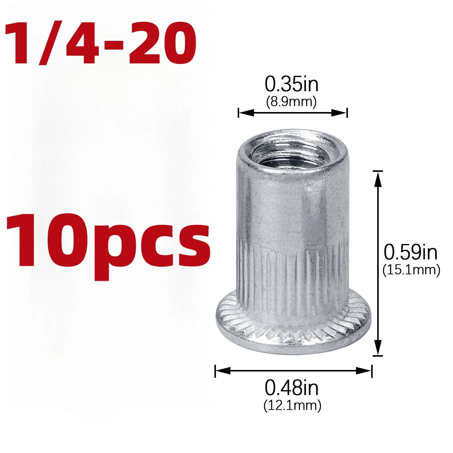 

Заклепочная гайка 1/4 дюйма-20UNC нержавеющая сталь 304 Отделка плоская головка Rivnut Резьбовая вставка гайка накатанный корпус