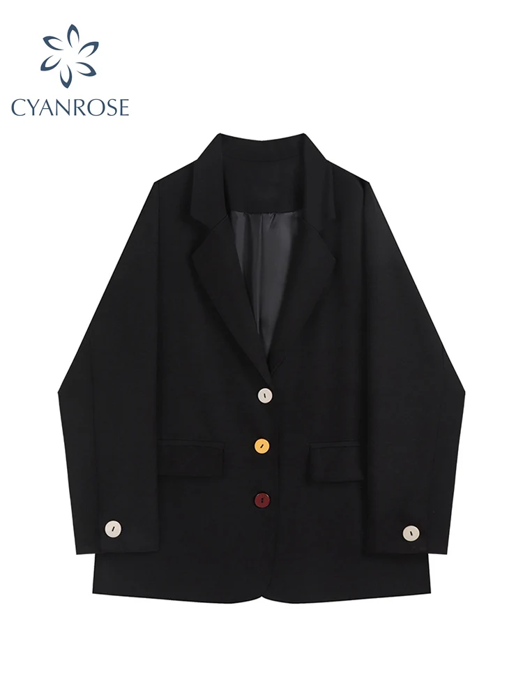 

Women's Office Ladies Casual Black Blazer Spring Oversized Single Breasted Turn-down Collar Jacket Female Vintage Elegant Coat