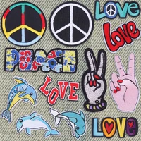 hippie embroidered patches for clothing thermoadhesive patches peace sign badges love letter sewing applique for clothes t shirt