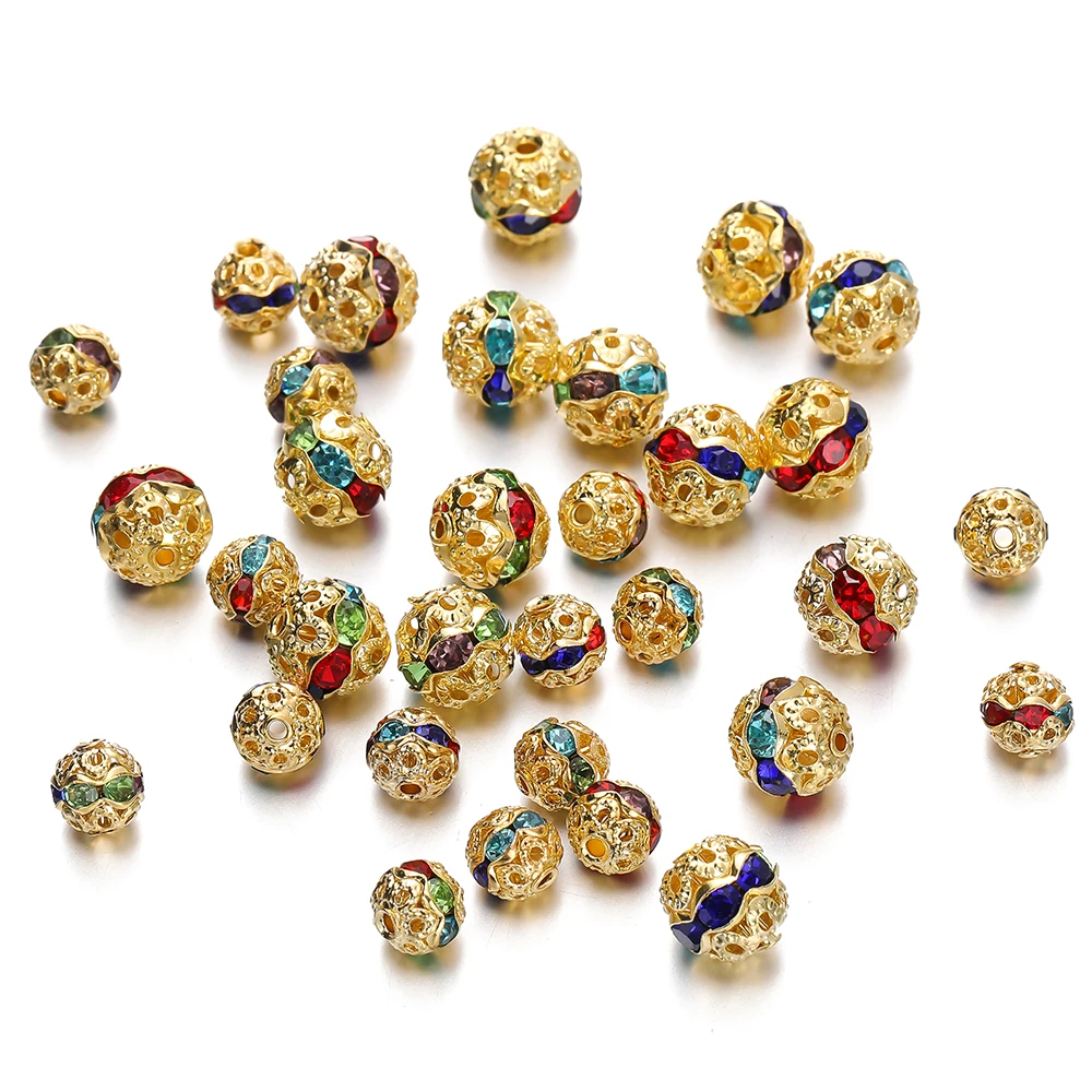 

10pcs/lot 6mm Metal Copper Rhinestone Imitate Crystal Ball Bead Loose Spacer Beads For DIY Bracelets Jewelry Making Supplies