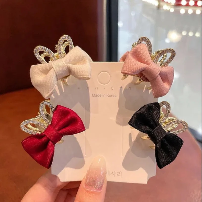 

2022 New Pearl Rhinestone Hair Claws Girl High Ponytail Side Clip Hairpin Bowknot Hair Clip Children'S Hair Accessories Headwear