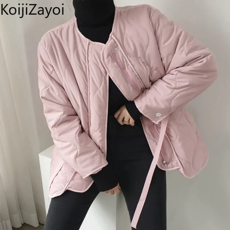 

Koijizayoi Women Autumn Winter Warm Quilted Coat Lady Vintage Loose Chic Jacket Zip Solid French Style Outwear Thick Tops 2022