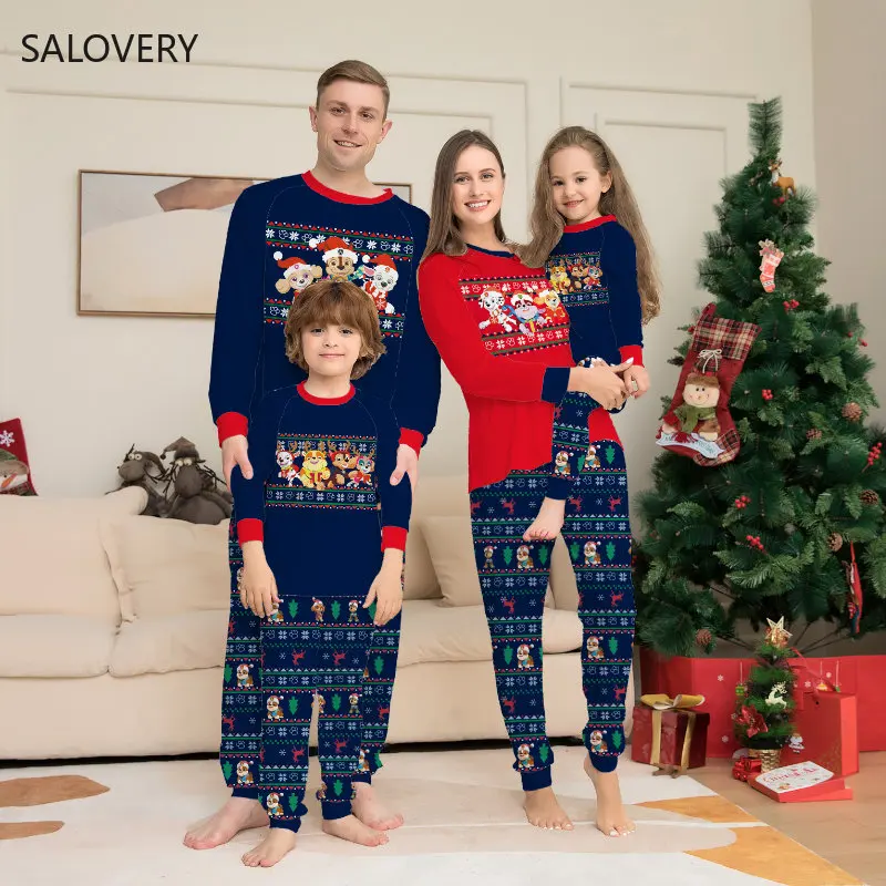 

Christmas Family Set Santa Claus Snowflake Cartoon Print Fashion Holiday Parent-Child Matching Long Sleeved Housewear Pajamas