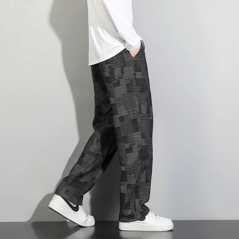 Blue Black Plaid Jeans Men Fashion Retro Straight Jeans Men Japanese Streetwear Hip-hop Loose Denim Pants Mens Trousers S-3XL