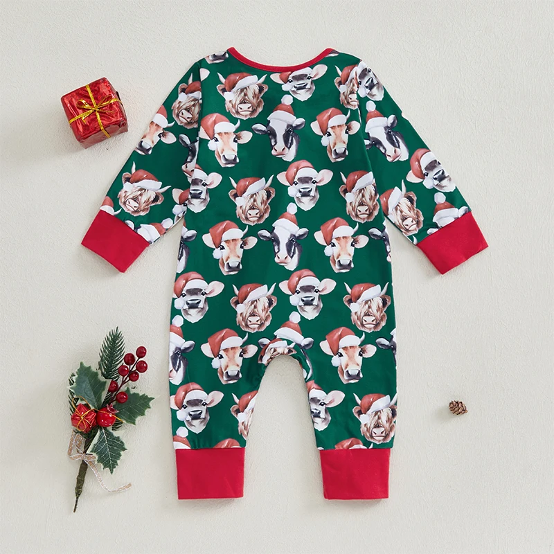 Baby Girls Boys Rompers Christmas Clothes Cow Print Long Sleeve Fall Bodysuits Jumpsuits