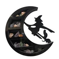 witch on the moon crystal shelf pvc moon shelf black witch design multi use wall mounted moon shelf decor for home bath rooms