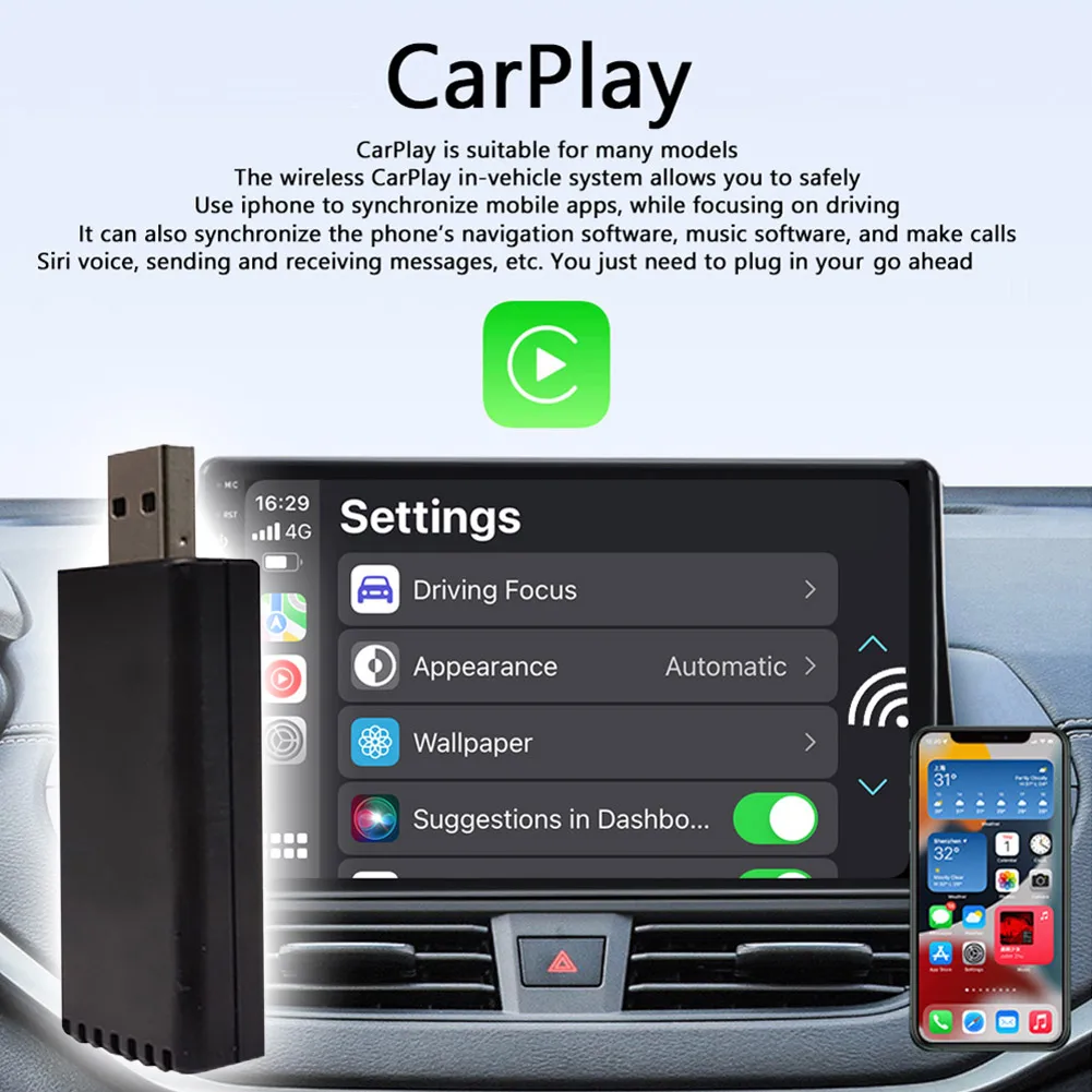

Wireless CarPlay Adapter Wired To Wireless USB Dongle Plug And Play Navigation Music Voice Player For Car Stereo Smart Link