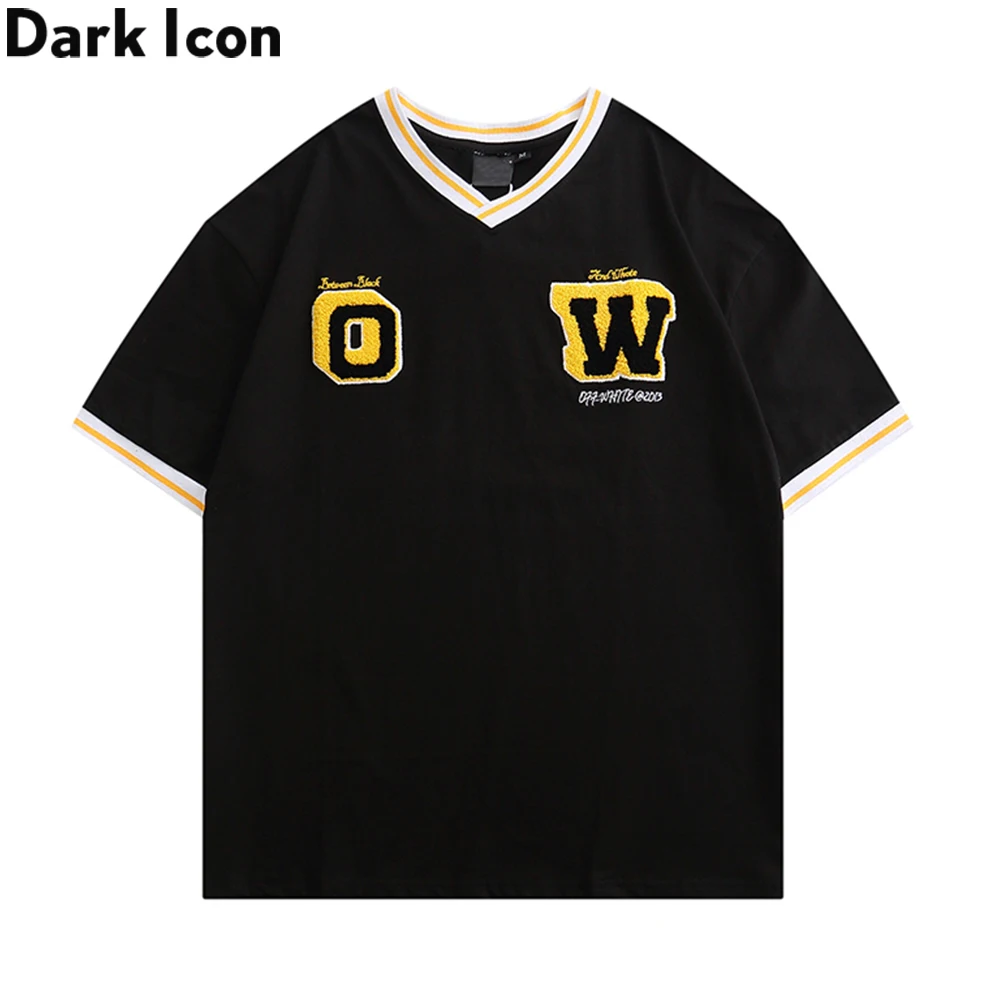 

Мужская хлопковая футболка с вышивкой в виде темных букв, с v-образным вырезом, одежда для мужчин