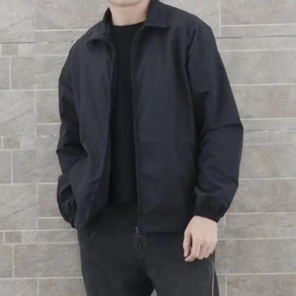 

Zipper Closure Coat Vintage Men's Fall Coat with Lapel Zipper Closure Loose Fit Elastic Cuffs Stylish Streetwear Jacket