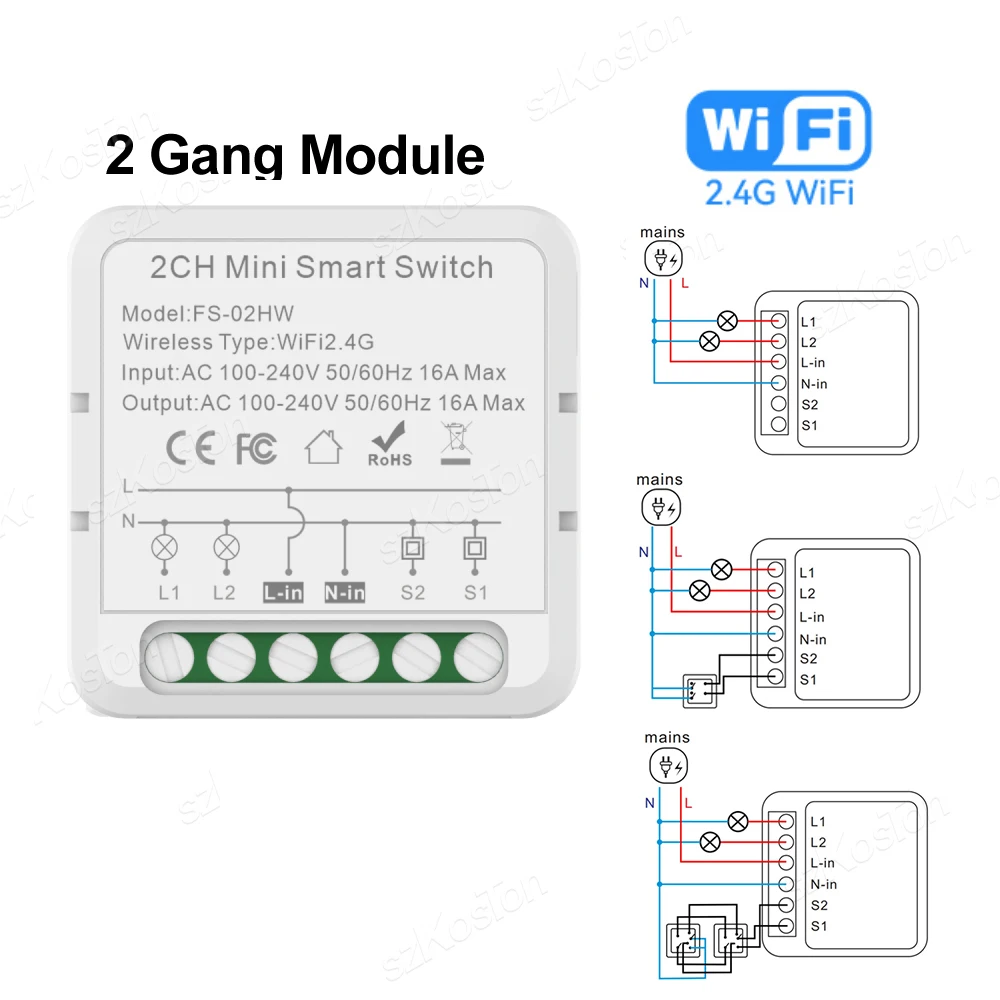 

Умный модуль выключателя SZKOSTON Wi-Fi 1/2/3/4 клавиши
