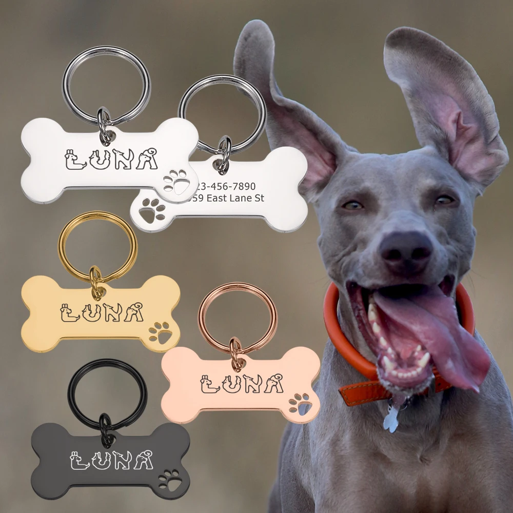 

Personalized Pet Dog ID Tags Shiny Mirror Bone Tags Free Engraving Name Kitten Puppy Anti-lost Collar Tag for Dog Nameplate Pets