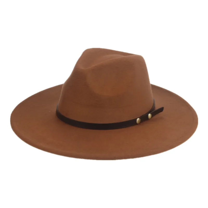

Fedoras Women Hats Panama Big Brim 9.5cm Solid Belt Casual Khaki Camel Classic Formal Dress Men Women Hats Sombreros De Mujer