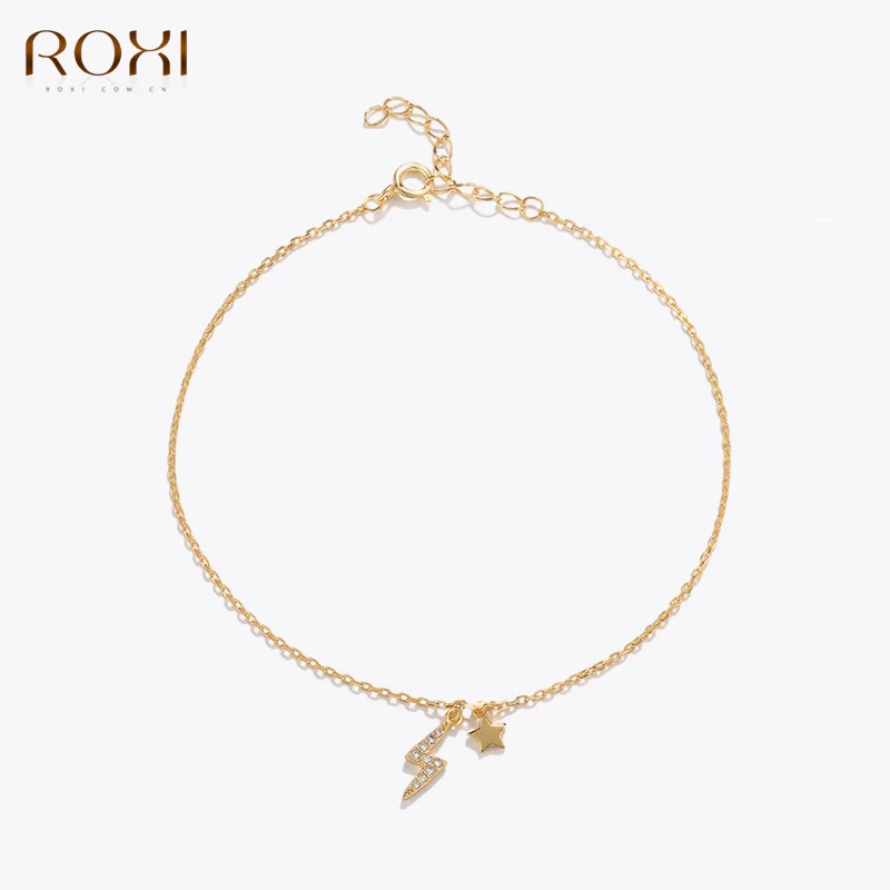 

ROXI 925 Sterling Silver Star Moon Cubic Zirconia Lightning Summer Beach Sexy Feet Chain Gold Color Adjustable Anklets For Women