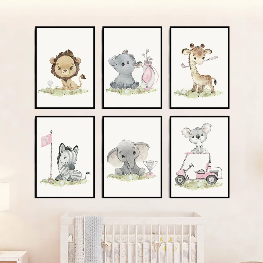 Animals Lion Elephant Zebra Giraffe Koala Wall Art Nordic Posters Pictures For Kids Room Decor Canvas Prints Painting