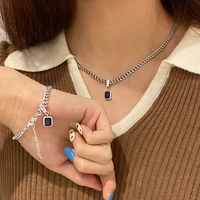 2022 popular blue zircon chain bracelets necklace for women new fanshion trendy vintage fine jewerly engagement party gifts