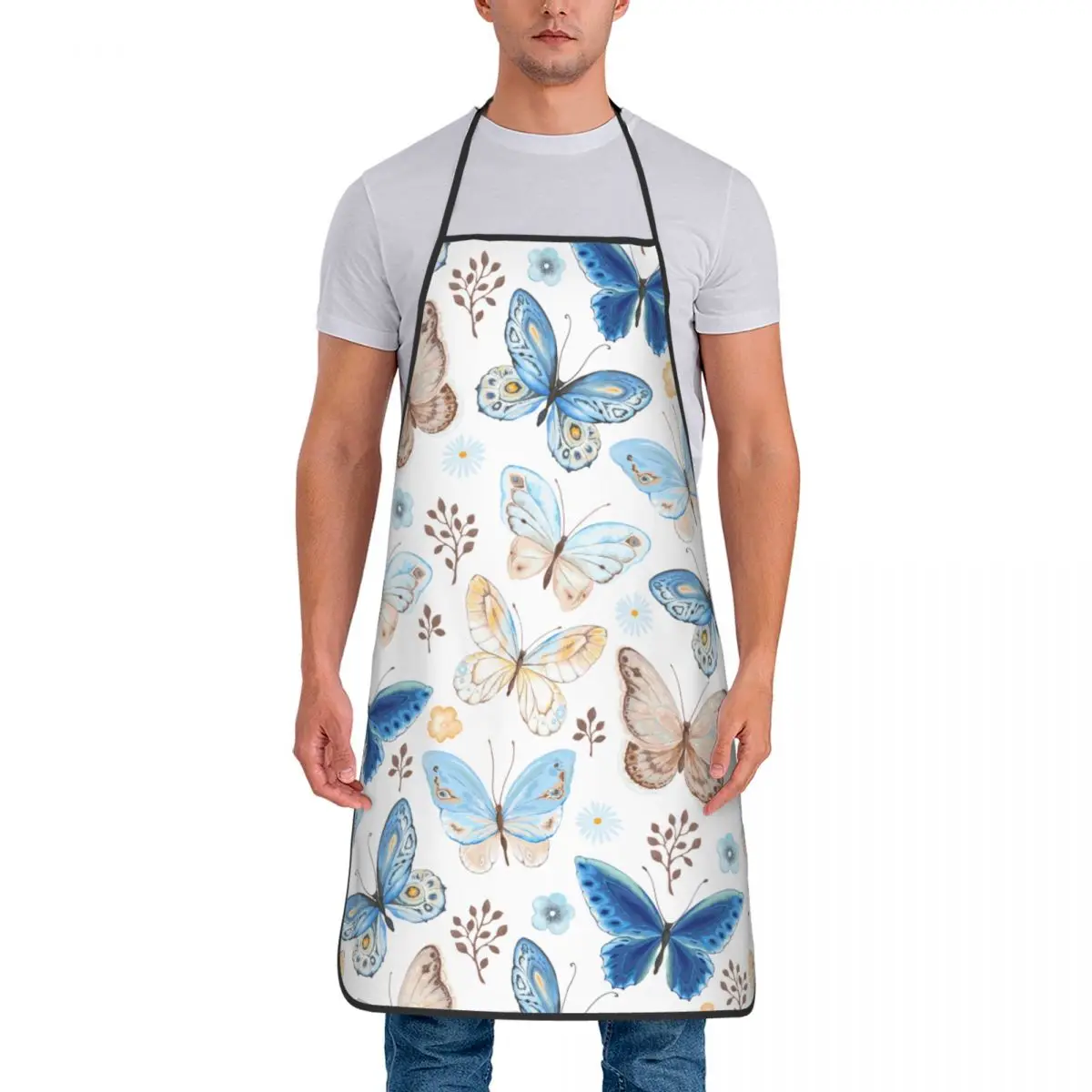 Butterfly Pattern Polyester Aprons 52*72cm Kitchen Grill Bib Tablier Cooking Home Cleaning Pinafores for Men Women Chef