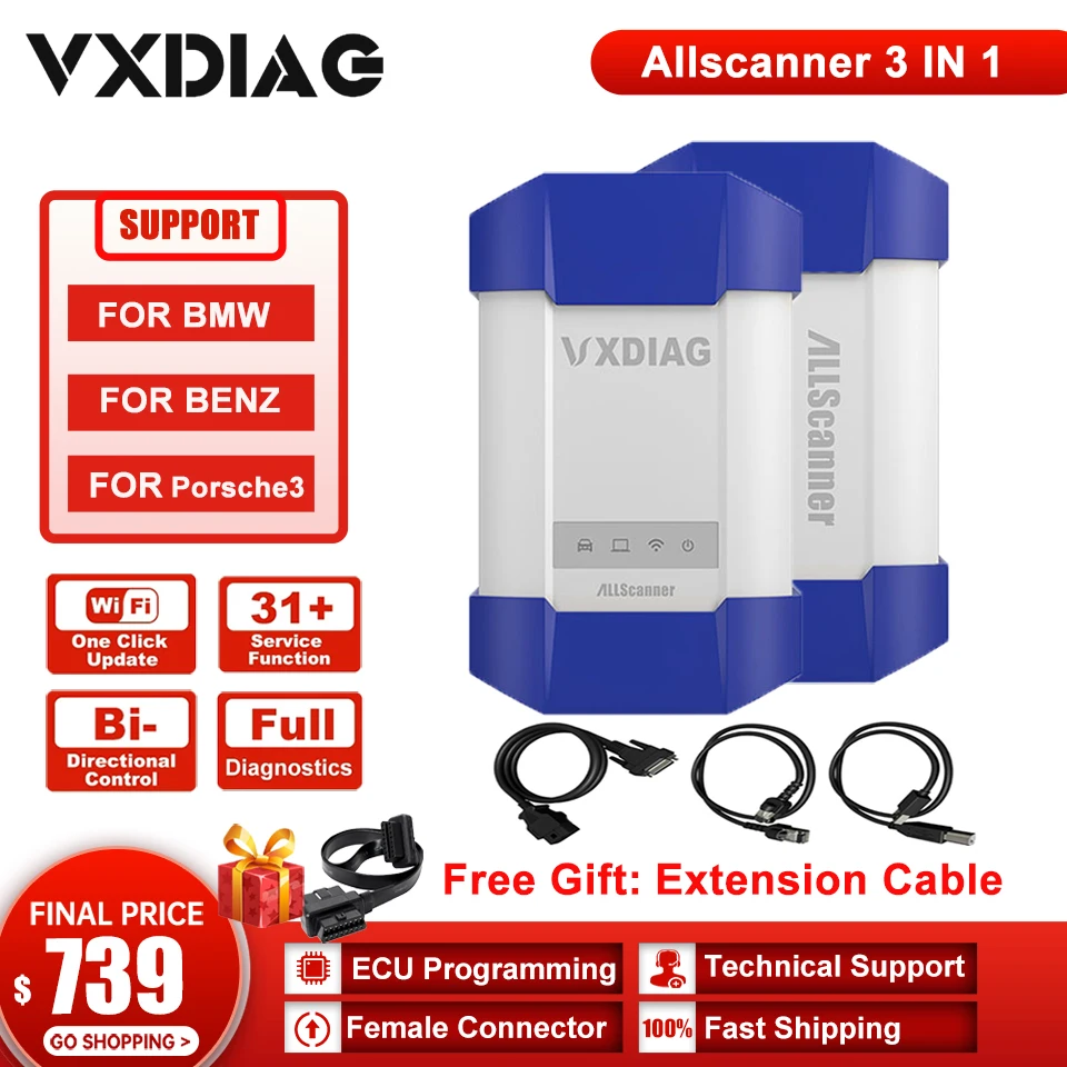 

VXDIAG 3 In 1 For BMW For Mercedes Benz C6 For Porsche III ECU Programming All System Diagnosis Scanner OBD2 Car Diagnostic Tool