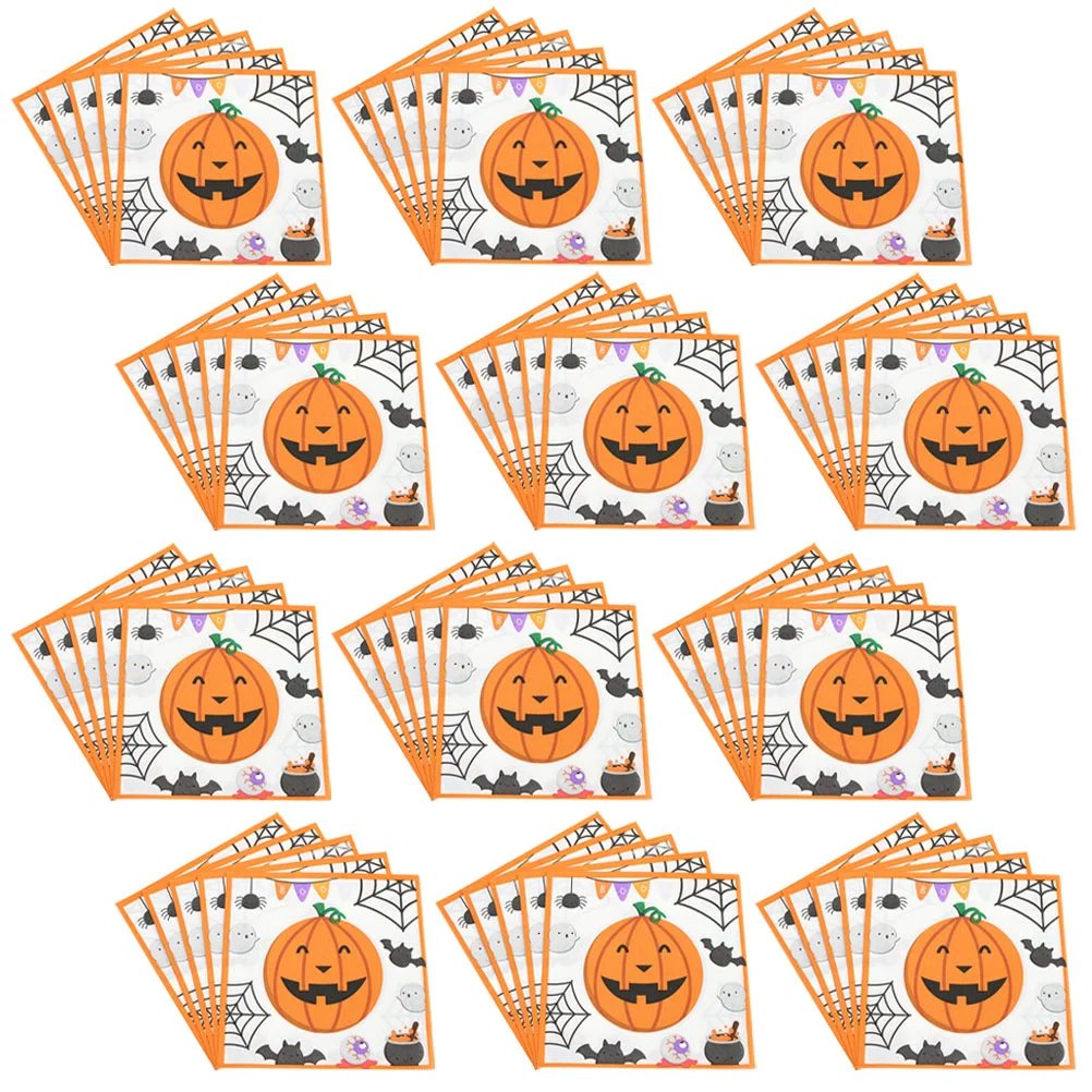 

5 Bags Dining Table Banquet Halloween Decor Wood Pulp Paper Cartoon Pattern Napkins